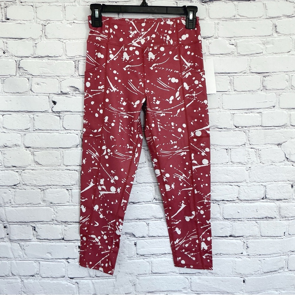 New Girls Zella Mauve Pink Leggings Paint Splatter Size 14/16 XL
